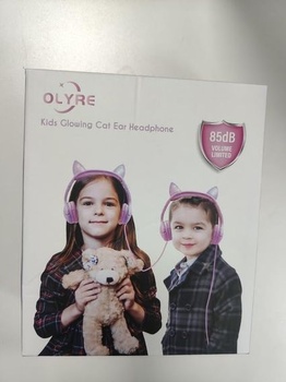 Dievčenské slúchadlá Olyre LED Light Up Cat Ears 85 dB Ochrana sluchu Detské slúchadlá 3,5 mm Jack Ružová