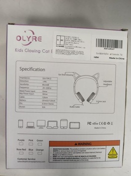 Dievčenské slúchadlá Olyre LED Light Up Cat Ears 85 dB Ochrana sluchu Detské slúchadlá 3,5 mm Jack Ružová