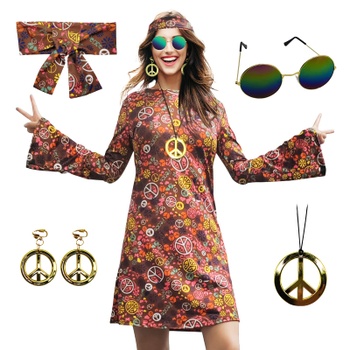 MRYUWB Hippie kostým pre ženy 70. rokov Náhrdelník Náušnice Slnečné okuliare Disco Kostým Spoločenský