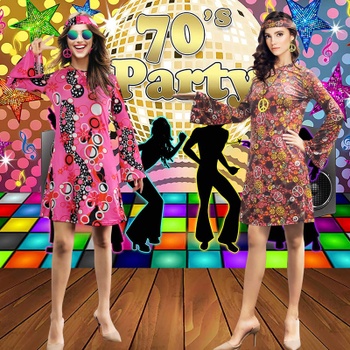 MRYUWB Hippie kostým pre ženy 70. rokov Náhrdelník Náušnice Slnečné okuliare Disco Kostým Spoločenský