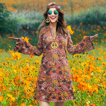 MRYUWB Hippie kostým pre ženy 70. rokov Náhrdelník Náušnice Slnečné okuliare Disco Kostým Spoločenský