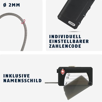 ABUS TSA zámek 148TSA/30 - kabelový zámek pro zabezpečení zavazadel s 3místným číselným kódem - pro