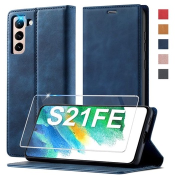 Pouzdro na mobil pro Samsung Galaxy S21 FE pouzdro s ochrannou fólií [Prémiová PU kůže] [Slot na