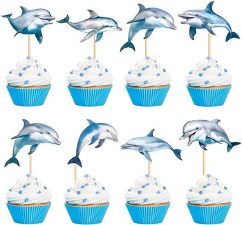 Blumomon 28ks Dolphin zatvárače na cupcaky Jungle Safari Animals Dekorácia tort Zvieratká Figúrky na