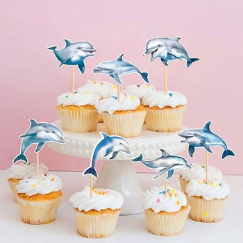 Blumomon 28ks Dolphin zatvárače na cupcaky Jungle Safari Animals Dekorácia tort Zvieratká Figúrky na