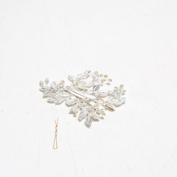 Svatební spona SWEETV Kamínková stříbrná - Svatební hřeben Spona do vlasů Ručně vyrobená květinová