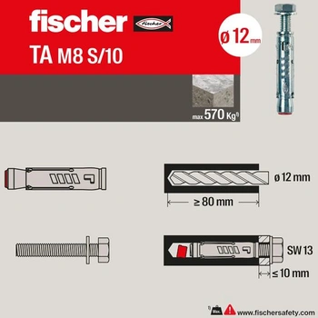 fischer - Násuvná kotva pro těžké upevnění TA M8 S/10 z pozinkované nerezové oceli, se