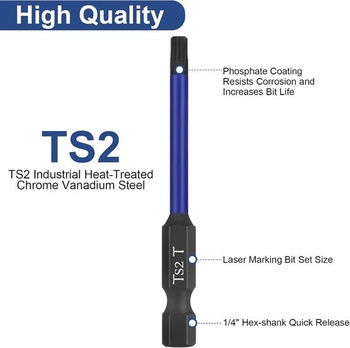 HPHOPE Professional Torx sada bitov 12 kusov, sada skrutkovacích bitov T5 - T40, dĺžka 65 mm,