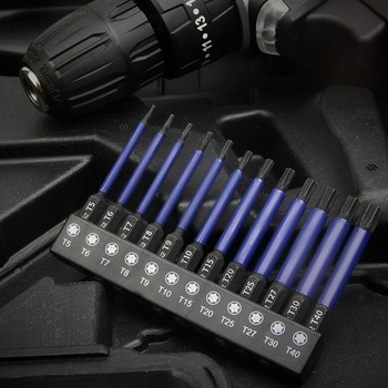 HPHOPE Professional Torx sada bitov 12 kusov, sada skrutkovacích bitov T5 - T40, dĺžka 65 mm,