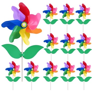 12 kusů Barevné větrné mlýny Rainbow Stake Rainbow Scroll Větrný mlýn pro mateřské školy, zahrady,