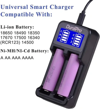 Inteligentní nabíječka DuraPro LCD s duálním USB portem pro Li-Ion/NI-MH/NI-Cd 18650 18500 18490