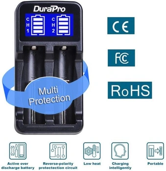Inteligentní nabíječka DuraPro LCD s duálním USB portem pro Li-Ion/NI-MH/NI-Cd 18650 18500 18490