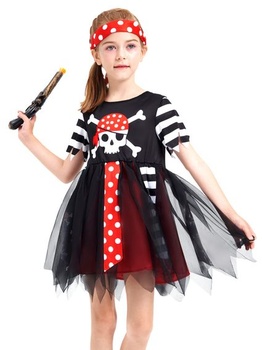 Kostým piráta IKALI pro dívky, luxusní kostým bukanýr (sada 4 ks) Kostým se zvířaty Halloweenská