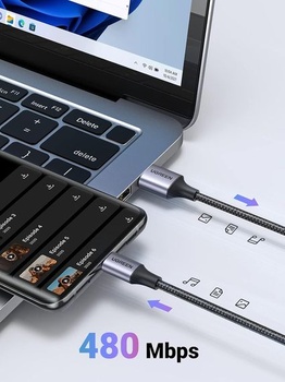 Kabel UGREEN USB C, balení 2 kusů, kabel USB-C, nylonový opletený nabíjecí kabel USB C kompatibilní