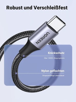 Kabel UGREEN USB C, balení 2 kusů, kabel USB-C, nylonový opletený nabíjecí kabel USB C kompatibilní