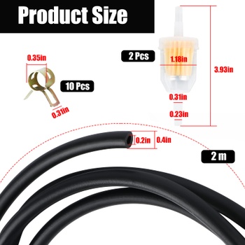 Súprava benzínových hadíc, 2 metrové palivové potrubie Ø 5 mm s 2 benzínovými filtrami a 10 hadicovými