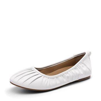 DREAM PAIRS Dámské pohodlné plisované baleríny, klasické a elegantní ploché boty bílé SDFA2222W-E