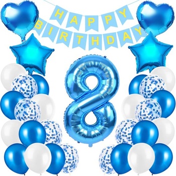 Narozeninová dekorace chlapci modré číslo 8, fóliový balónek 8 modrý, balónek 8, dekorace pro