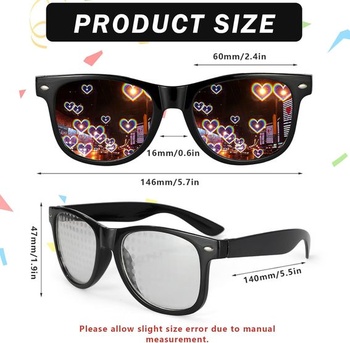 4ks difrakčné okuliare, s 3D hranolovým srdcom s hviezdnym dolárovým efektom, legrační okuliare Párty