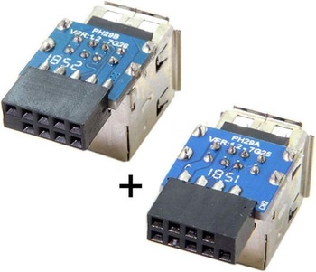 Cablecc 2 x 9pinový / 10pinový konektor pro základní desku (samice) na duální USB 2.0 samice,