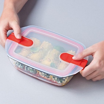 Pyrex - Varte a ohrievajte - Okrúhla sklenená misa so vzduchotesným vekom Špeciálna pre mikrovlnné