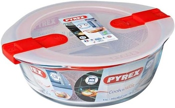 Pyrex - Varte a ohrievajte - Okrúhla sklenená misa so vzduchotesným vekom Špeciálna pre mikrovlnné