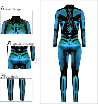 Halloweenský kostým SEAUR Dámský robotický cosplay Catsuit kombinéza Bone Suit Karneval M