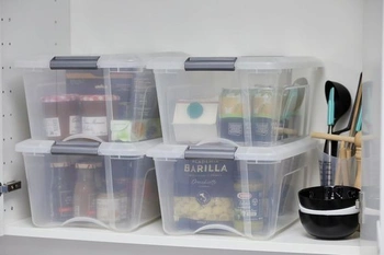 Úložné boxy Iris Ohyama s vekom, 15L, sada 4 ks, strieborný, bezpečné zatváranie, stohovateľné, madlá,