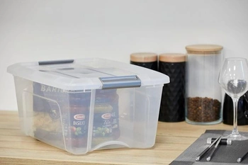 Úložné boxy Iris Ohyama s vekom, 15L, sada 4 ks, strieborný, bezpečné zatváranie, stohovateľné, madlá,