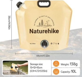 Skládací vak na vodu Naturehike 10L s kohoutkem, přenosný kanistr na vodu, ideální pro kempování,