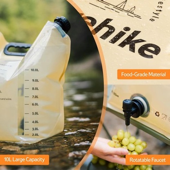 Skládací vak na vodu Naturehike 10L s kohoutkem, přenosný kanistr na vodu, ideální pro kempování,