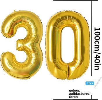 30. narodeniny dekorácie čísla balónik 30 rokov | Fóliový balónik zlatý na ozdobu k 30. narodeninám