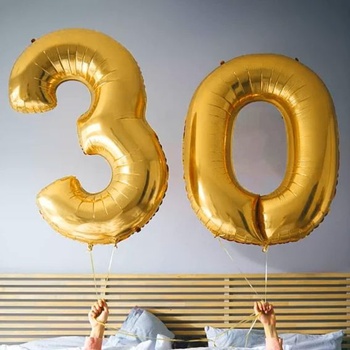 30. narodeniny dekorácie čísla balónik 30 rokov | Fóliový balónik zlatý na ozdobu k 30. narodeninám