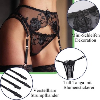 Dámska sexy spodná súprava NewBull, podprsenka s podväzkami + čipkový podväzkový pás + pančuchy
