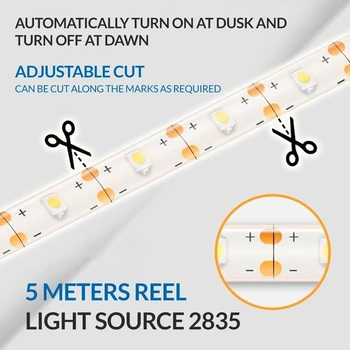 M Ledme - Venkovní solární LED pás zahradní IP68 ponorný, 5 m 300 LED, teplé bílé LED světlo, se