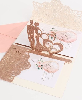 Pop-up svatební přání, blahopřání k svatebnímu přání s kvalitní obálkou, svatební přání 3D pro