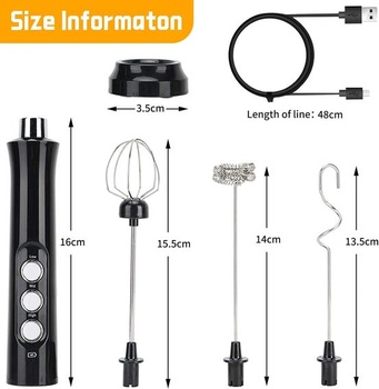 Elektrický napěňovač mléka se 3 rychlostmi, dobíjecí přes USB, se 3 metličkami, elektrický