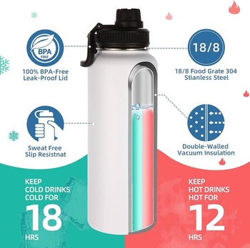 Volhoply 1200ml nerezovej fľaše na vodu s Paracord rukoväťou, 1,2 l dvojitá stenová káva izolovaná