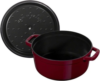 Smaltovaný liatinový kastról STAUB s vekom, všetky zdroje tepla vrátane indukcie, 4 osoby, guľatá, 24