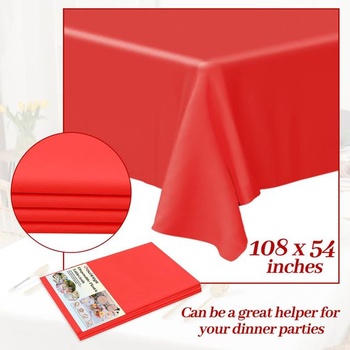 Bouiexye 4 balenia jednorazových obrusov 137 x 274 cm plastový obrus červený obdĺžnikový poťah na
