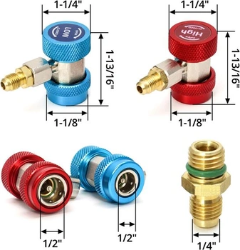 Adaptér QWORK, vysokotlaký a nízkotlaký adaptér na zástrčku AC R134A 1/4 palce SAE HVAC