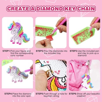 CAYUDEN Diamond Painting Keychain, 15 Parts 5D Diamond Painting Keychain Kits Detské DIY Jednorožec