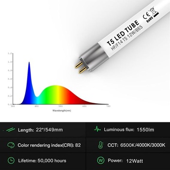 IHYCTV LED trubica T5, 549mm, F14T5, 12W, 1550lm, 6500K, 865, denná biela, LED trubica pre