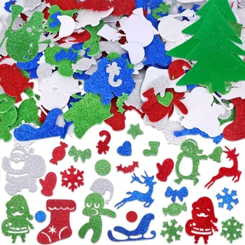 HOWAF 300ks Trblietavé vianočné samolepky pre deti, vianočný stromček Snehová vločka Santa Claus