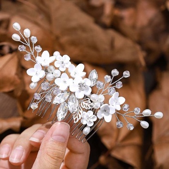 IYOU Princess Stříbrné květinové křišťálové a perlové hřebínky do vlasů Svatební doplňky k čelenkám