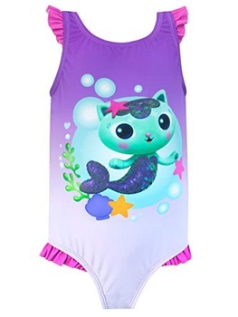 DreamWorks Gabby's Dollhouse Swimsuit I Dívčí plavky I Gabby a Mercat Jednodílné plavky pro děti I