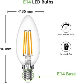 Lepro žiarovka E14 LED sviečka, 4,5W LED, teplá biela, balenie 6, 470 lúmenov, klasické žiarovky v tvare