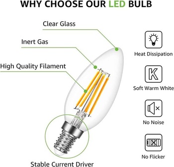 Lepro žiarovka E14 LED sviečka, 4,5W LED, teplá biela, balenie 6, 470 lúmenov, klasické žiarovky v tvare