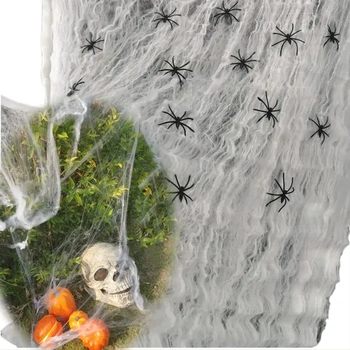 Pavoučí síť Halloween dekorace venkovní, Halloween pavoučí dekorace, 100G bílý bavlněný pavouci