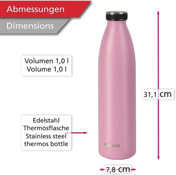 fľaša na pitie wenco nerez 1l / 1000ml izolovaná a nepriepustná na studené aj teplé nápoje je možné použiť